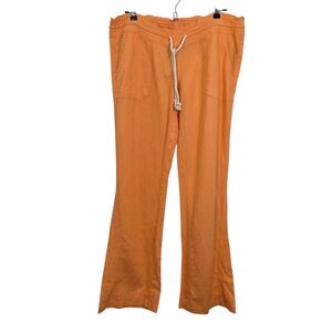 NWT ROXY Oceanside Beach Linen Blend Pants Flare Orange Medium Boho Casual